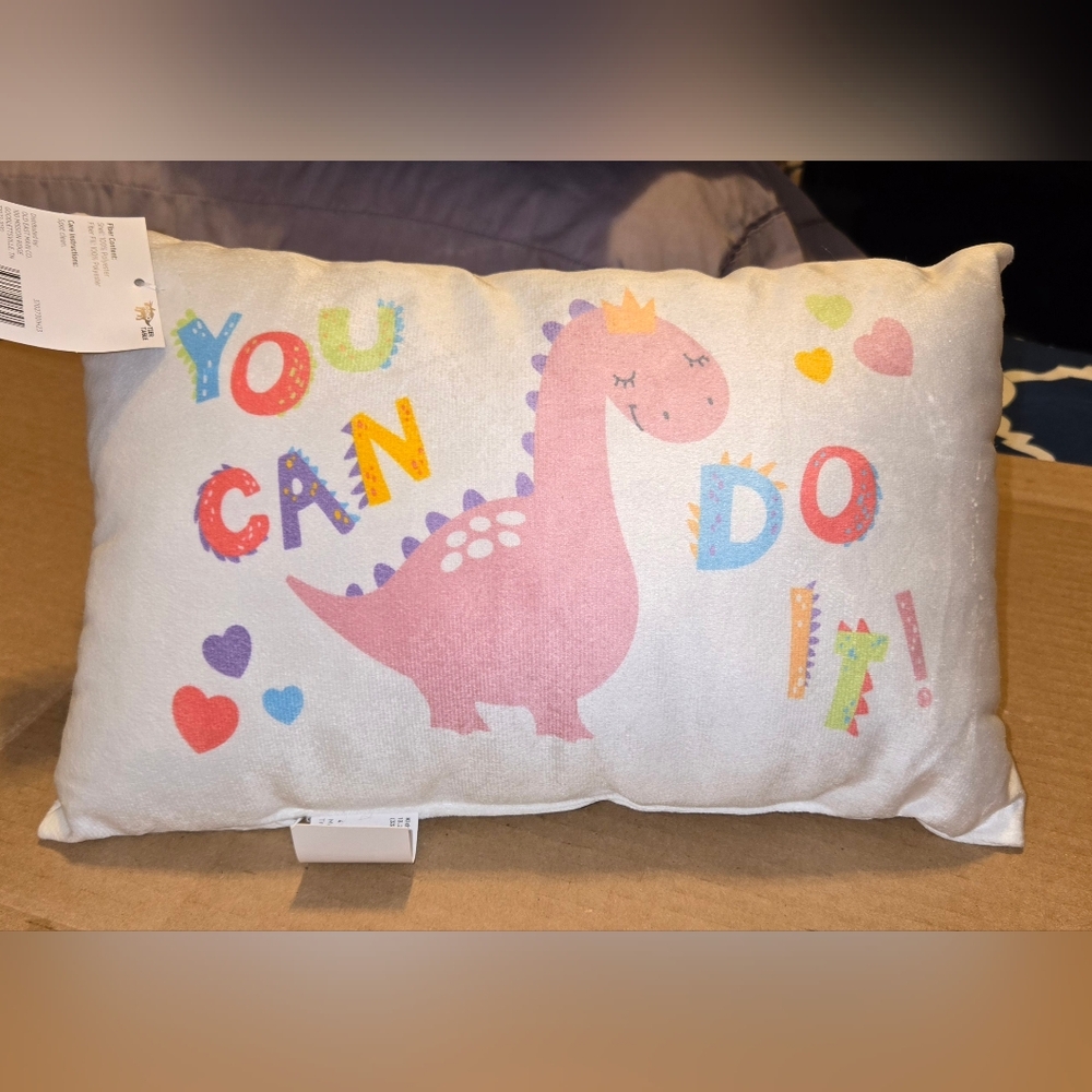 NWT Kids Cute Dinosaur Print Decorative Pillow, You Can Do It, 13.2" x 8.8"